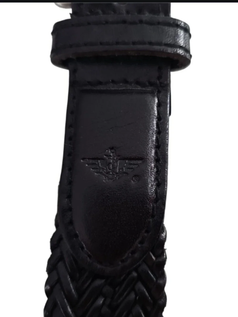 Dockers Braided Leather Belt Women M Black Woven Full Grain Brass Buckle